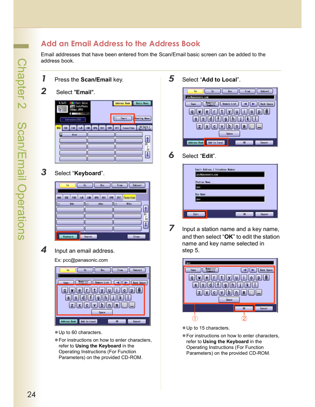 Panasonic DP-C322, DP-C262 operating instructions Add an Email Address to the Address Book, Select Add to Local 