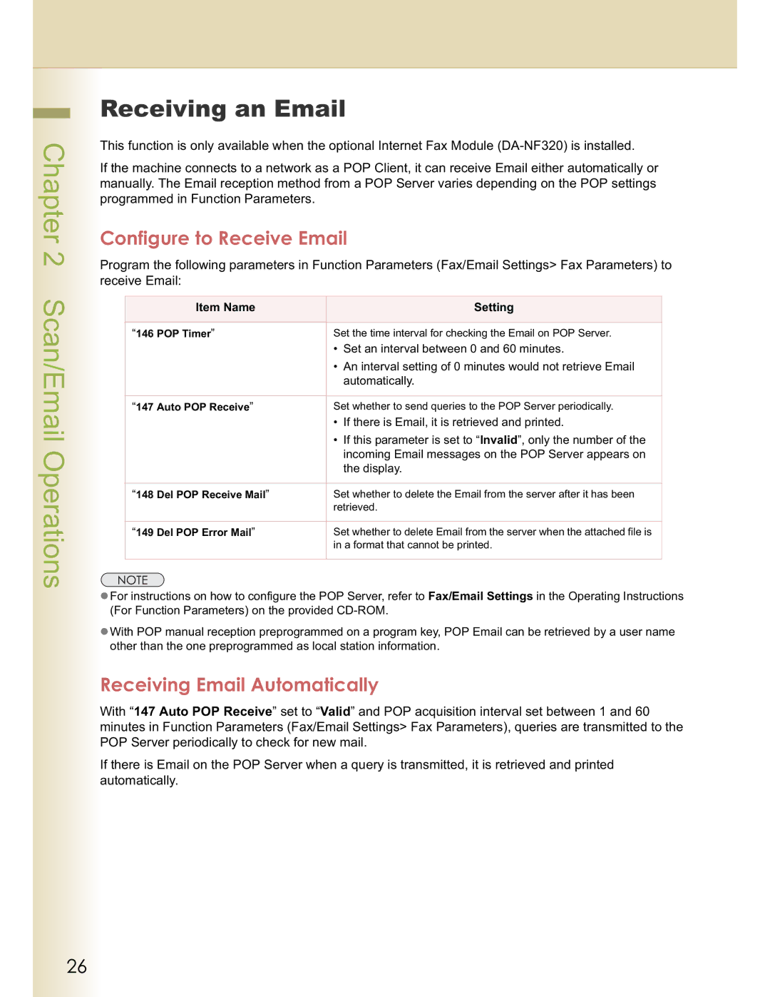 Panasonic DP-C322, DP-C262 Receiving an Email, Configure to Receive Email, Receiving Email Automatically 