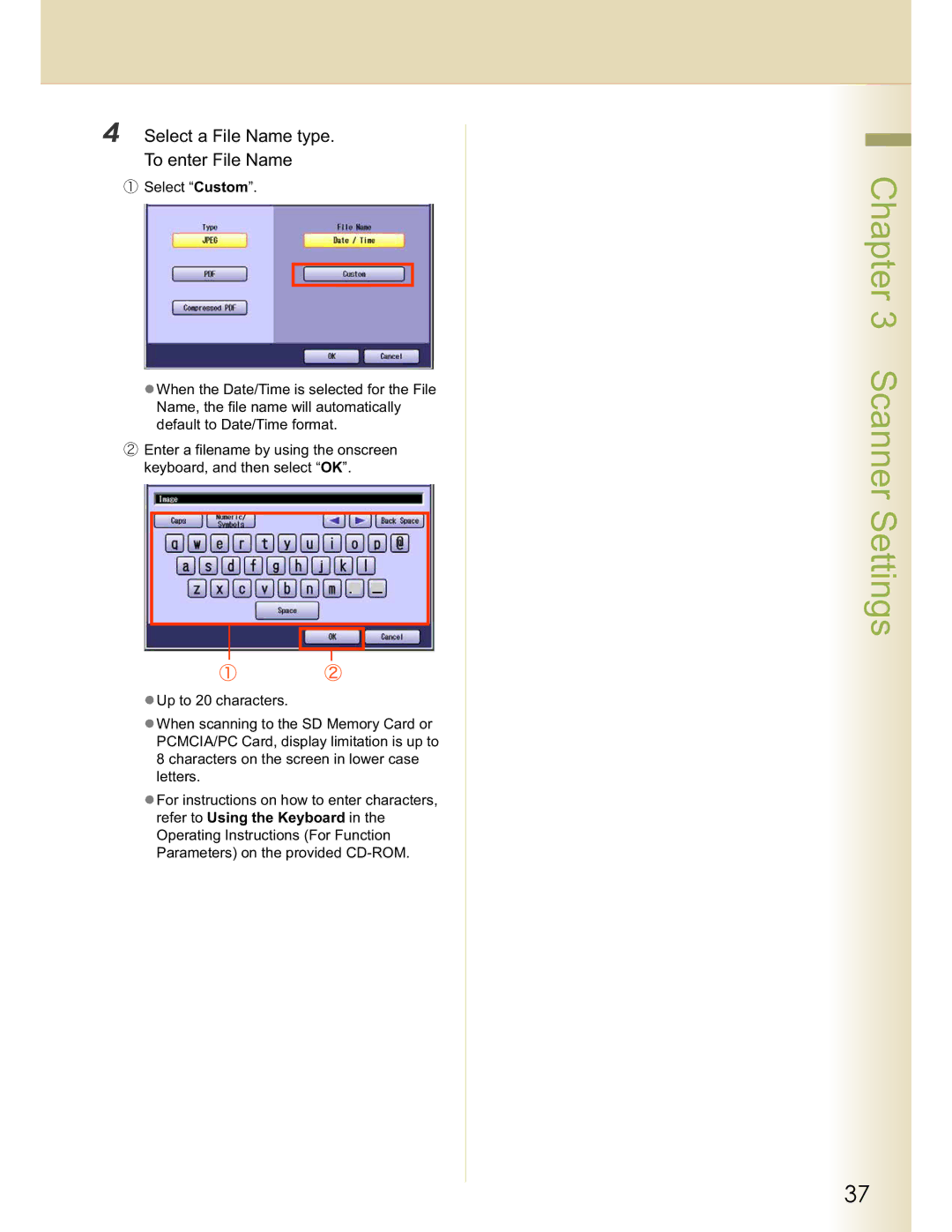 Panasonic DP-C262, DP-C322 operating instructions Select a File Name type. To enter File Name 