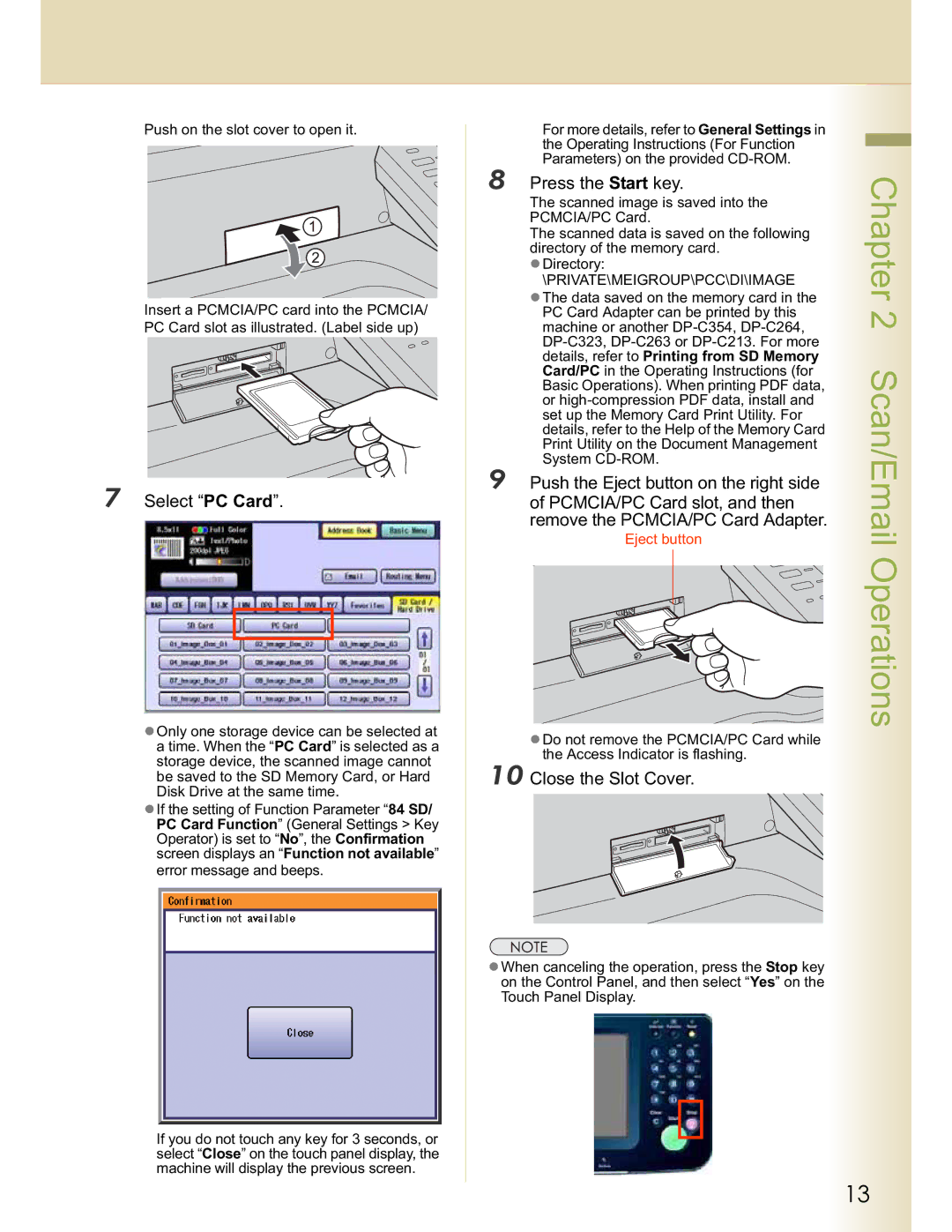 Panasonic DP-C323, DP-C354, DP-C264, DP-C263, DP-C213 manual Select PC Card, Details, refer to Printing from SD Memory 