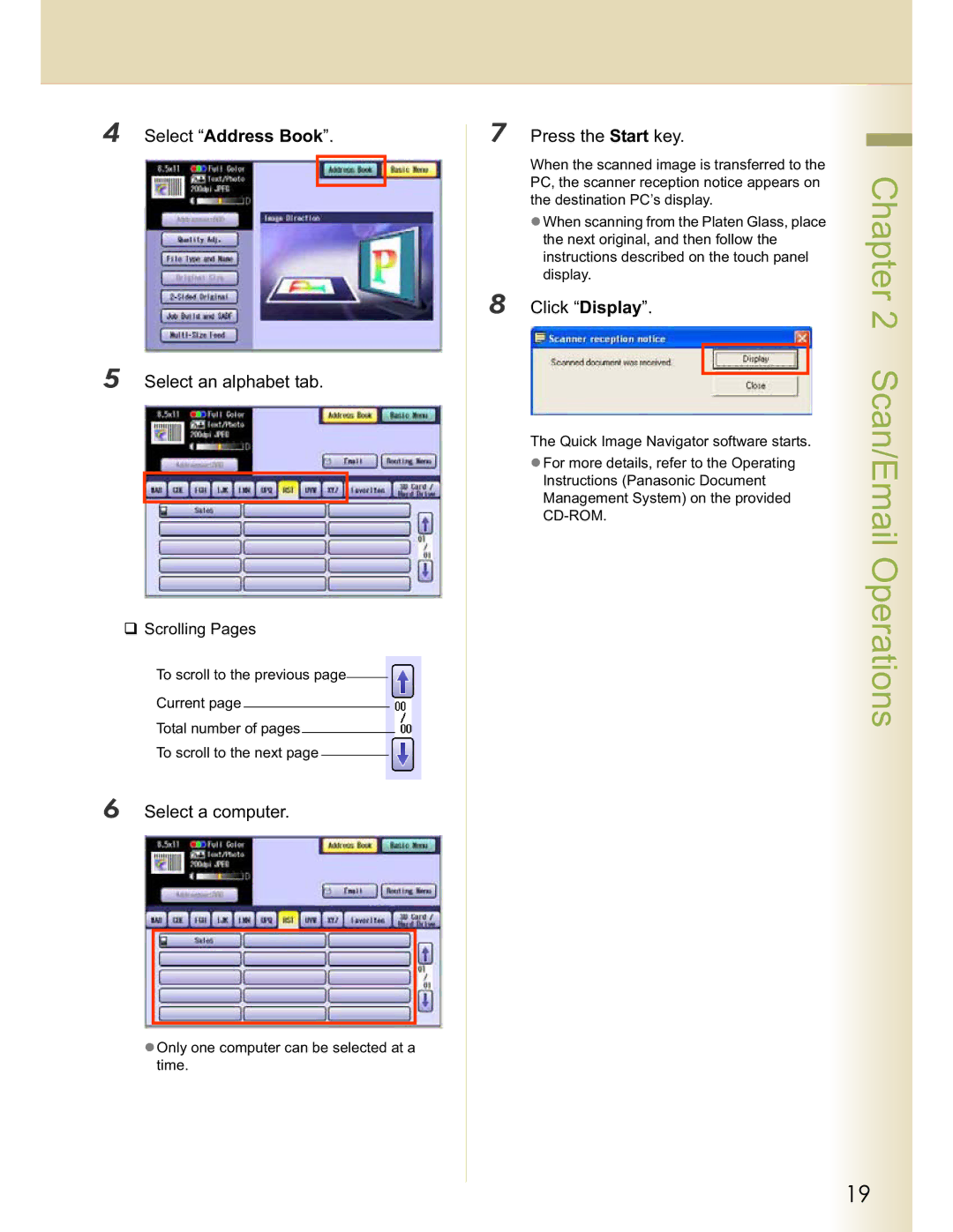 Panasonic DP-C213, DP-C354, DP-C264, DP-C263, DP-C323 manual Select an alphabet tab, Select a computer, Click Display 