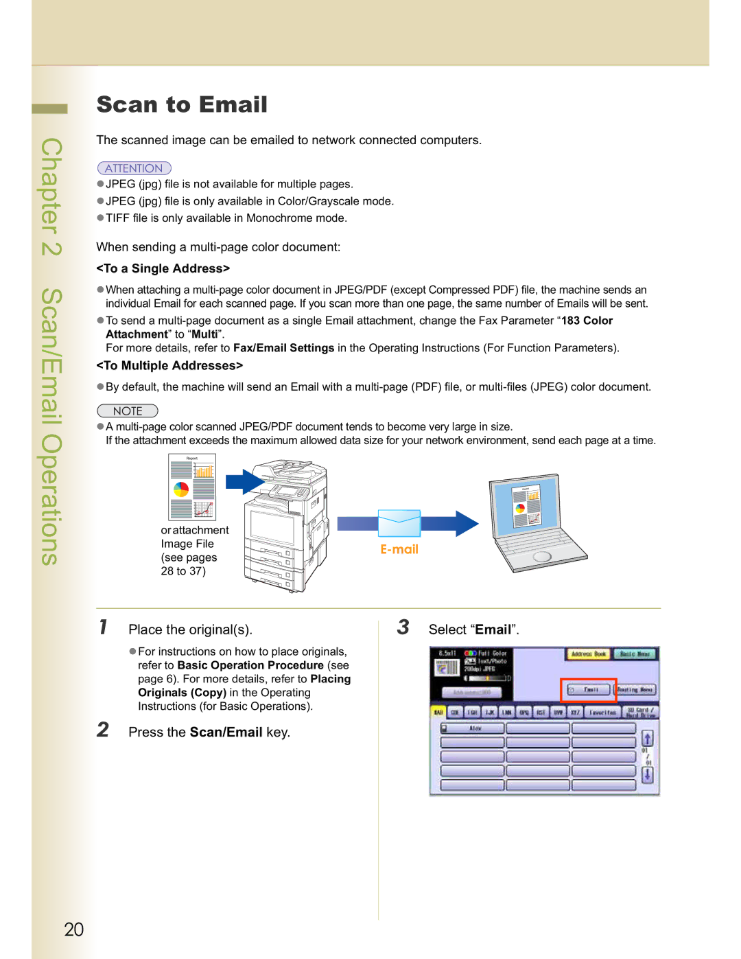 Panasonic DP-C354, DP-C264, DP-C263, DP-C323, DP-C213 manual Scan to Email, Press the Scan/Email key Select Email 