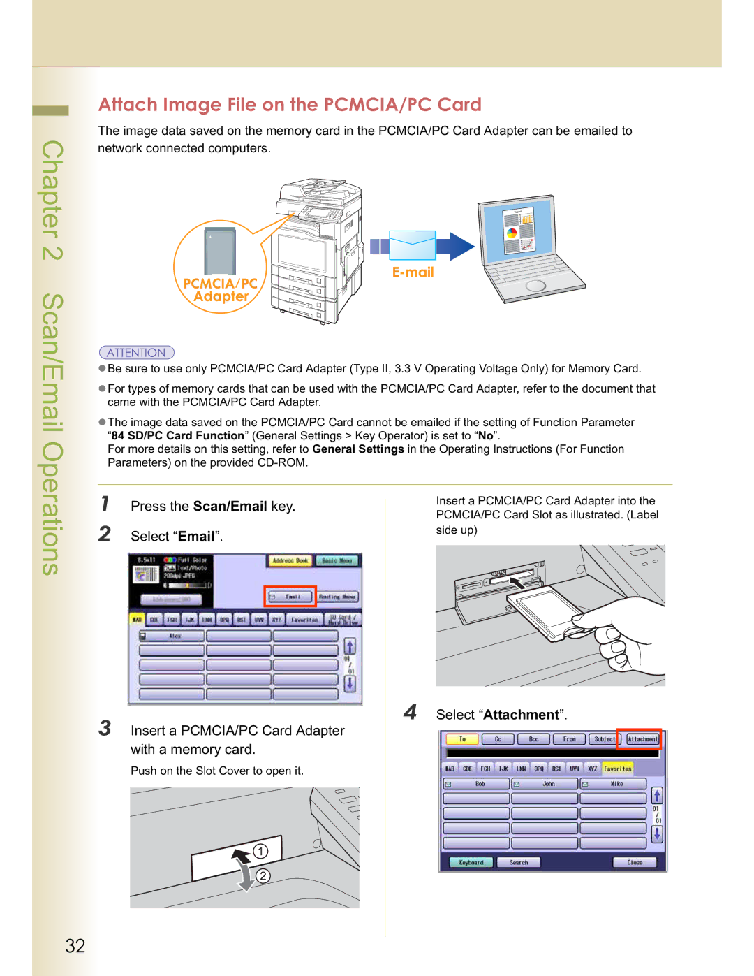 Panasonic DP-C263, DP-C354, DP-C264, DP-C323, DP-C213 manual Attach Image File on the PCMCIA/PC Card, Select Attachment 