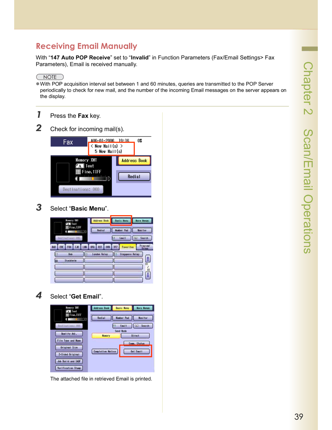 Panasonic DP-C213, DP-C354, DP-C264, DP-C263, DP-C323 manual Receiving Email Manually 