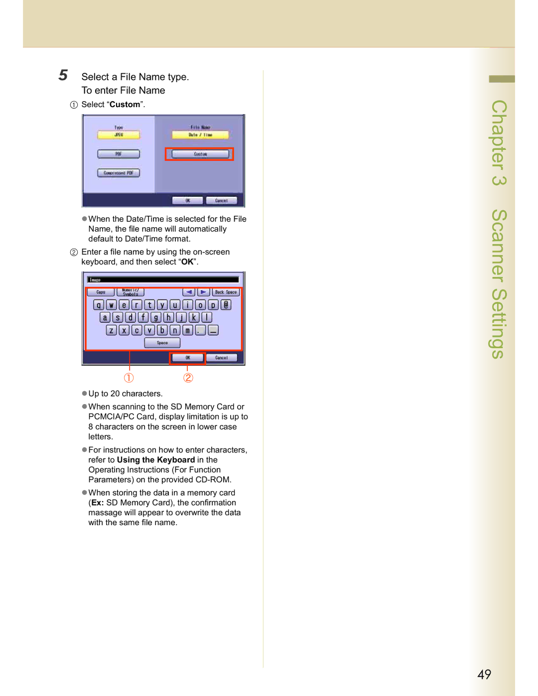 Panasonic DP-C213, DP-C354, DP-C264, DP-C263, DP-C323 manual Select a File Name type To enter File Name 