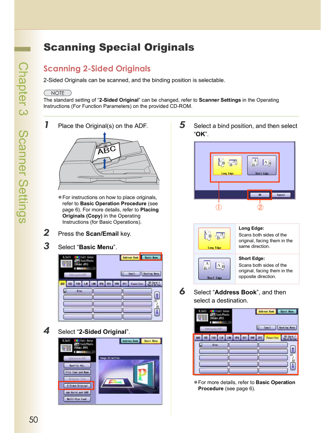 Panasonic DP-C354, DP-C264 Scanning Special Originals, Scanning 2-Sided Originals, Book, and then, Select a destination 