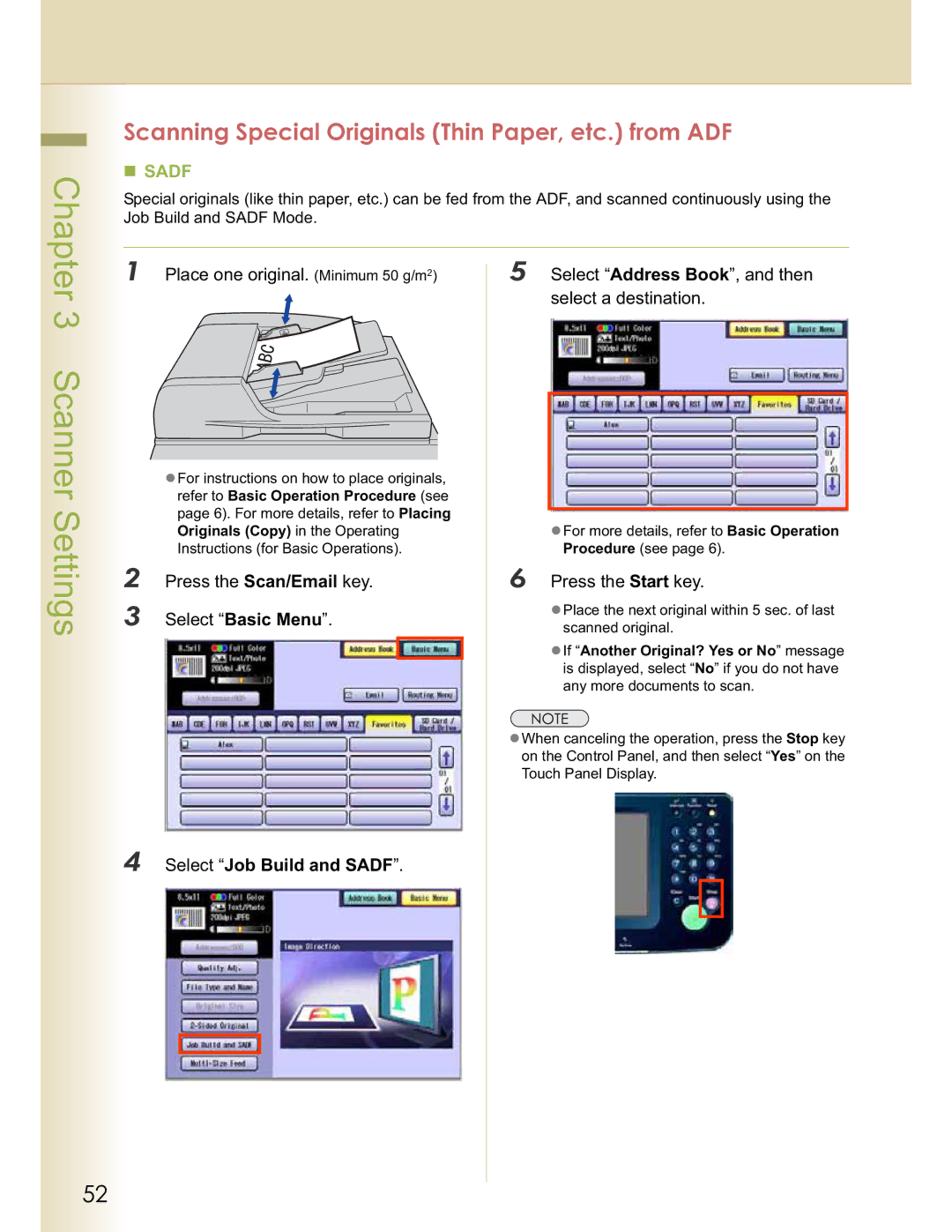 Panasonic DP-C263, DP-C354, DP-C264, DP-C323 Scanning Special Originals Thin Paper, etc. from ADF, Select Job Build and Sadf 