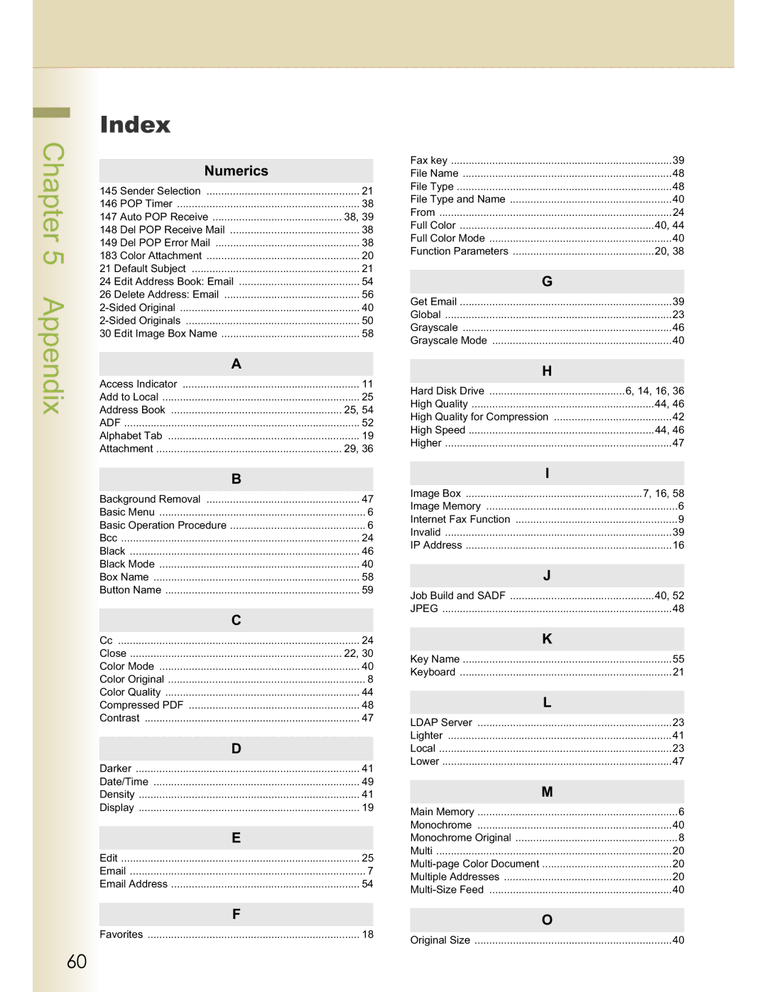 Panasonic DP-C354, DP-C264, DP-C263, DP-C323, DP-C213 manual Appendix, Index, Numerics 