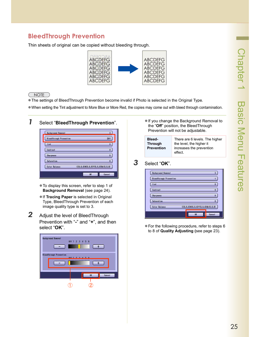 Panasonic DP-C354, DP-C323, C263, C213, C264 manual Select BleedThrough Prevention 