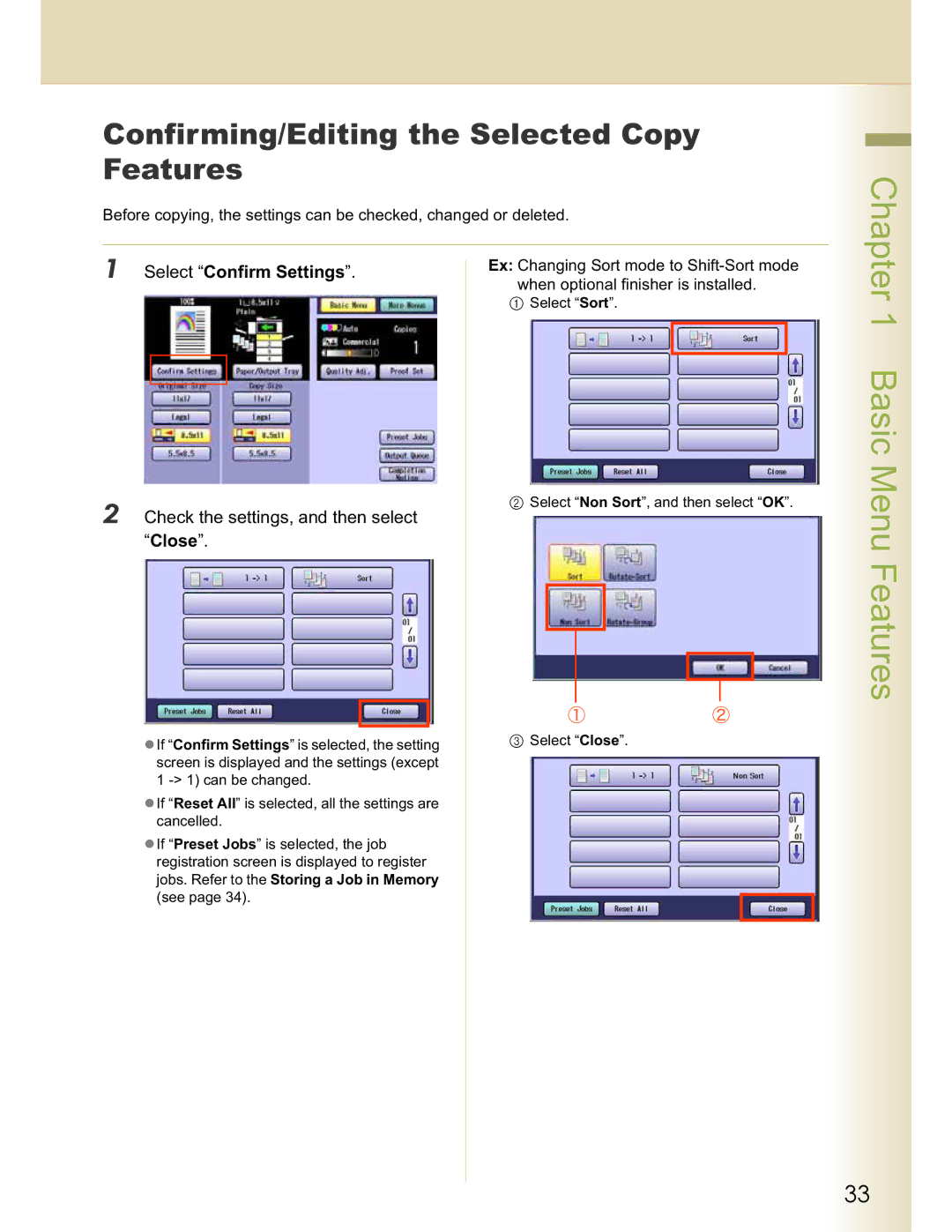 Panasonic C213 Confirming/Editing the Selected Copy Features, Select Confirm Settings, Check the settings, and then select 