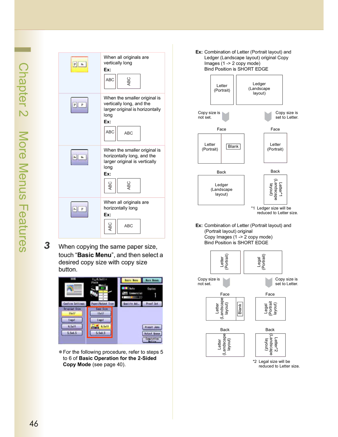 Panasonic DP-C323, DP-C354, C263, C213 More, When copying the same paper size, Touch Basic Menu, and then select a, Button 