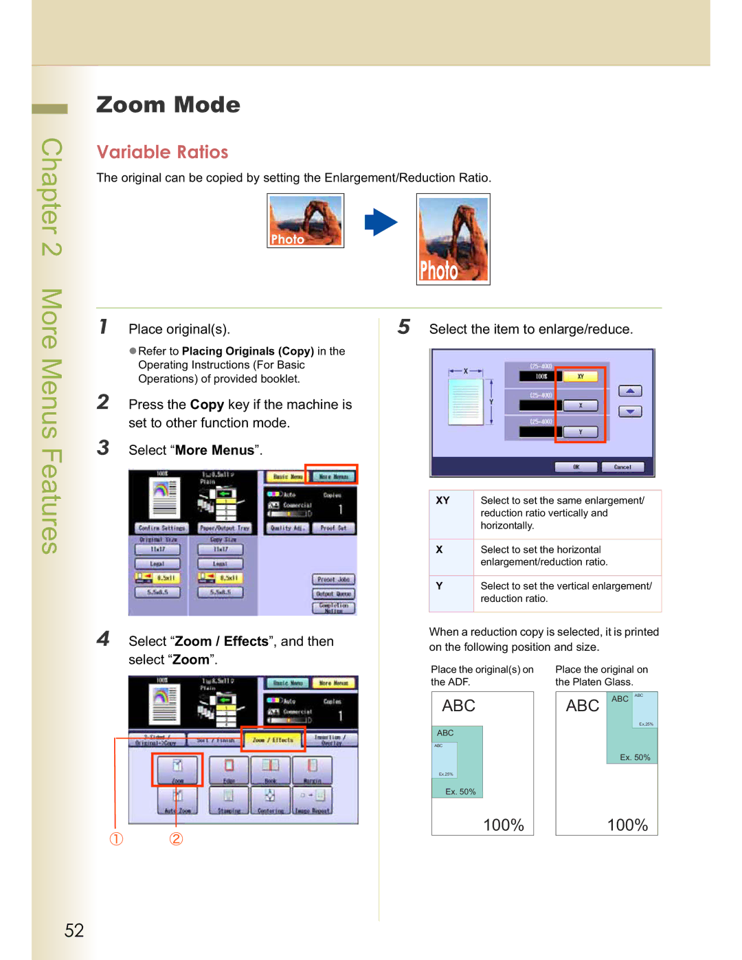 Panasonic C263, DP-C354, DP-C323, C213, C264 manual Zoom Mode, Variable Ratios, Place originals 