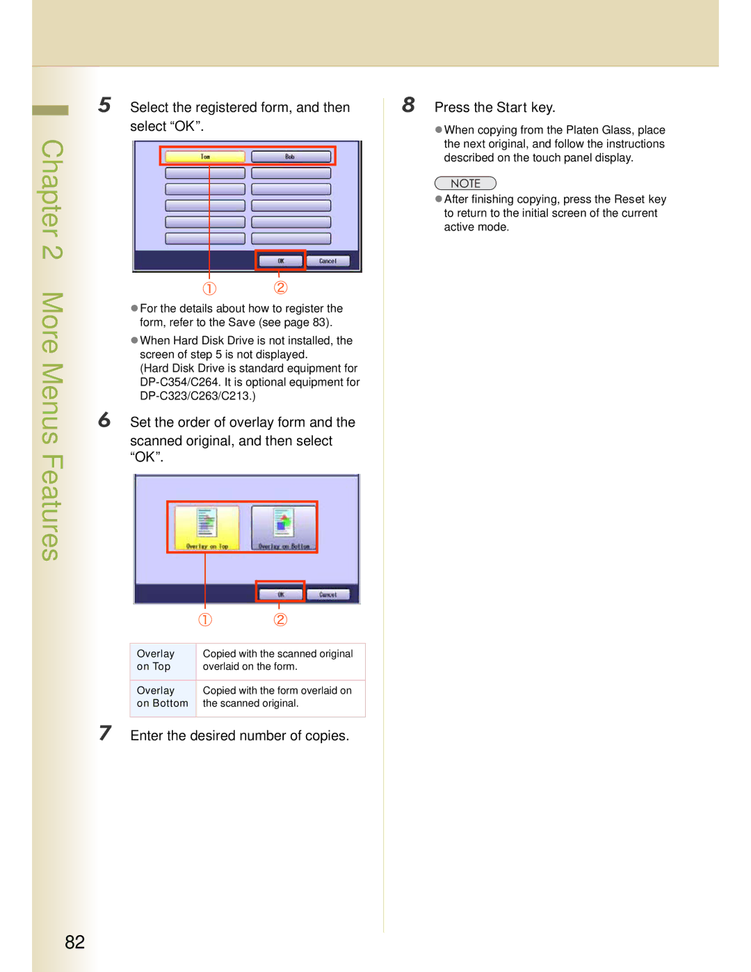 Panasonic C263 Select the registered form, and then select OK, Enter the desired number of copies Press the Start key 