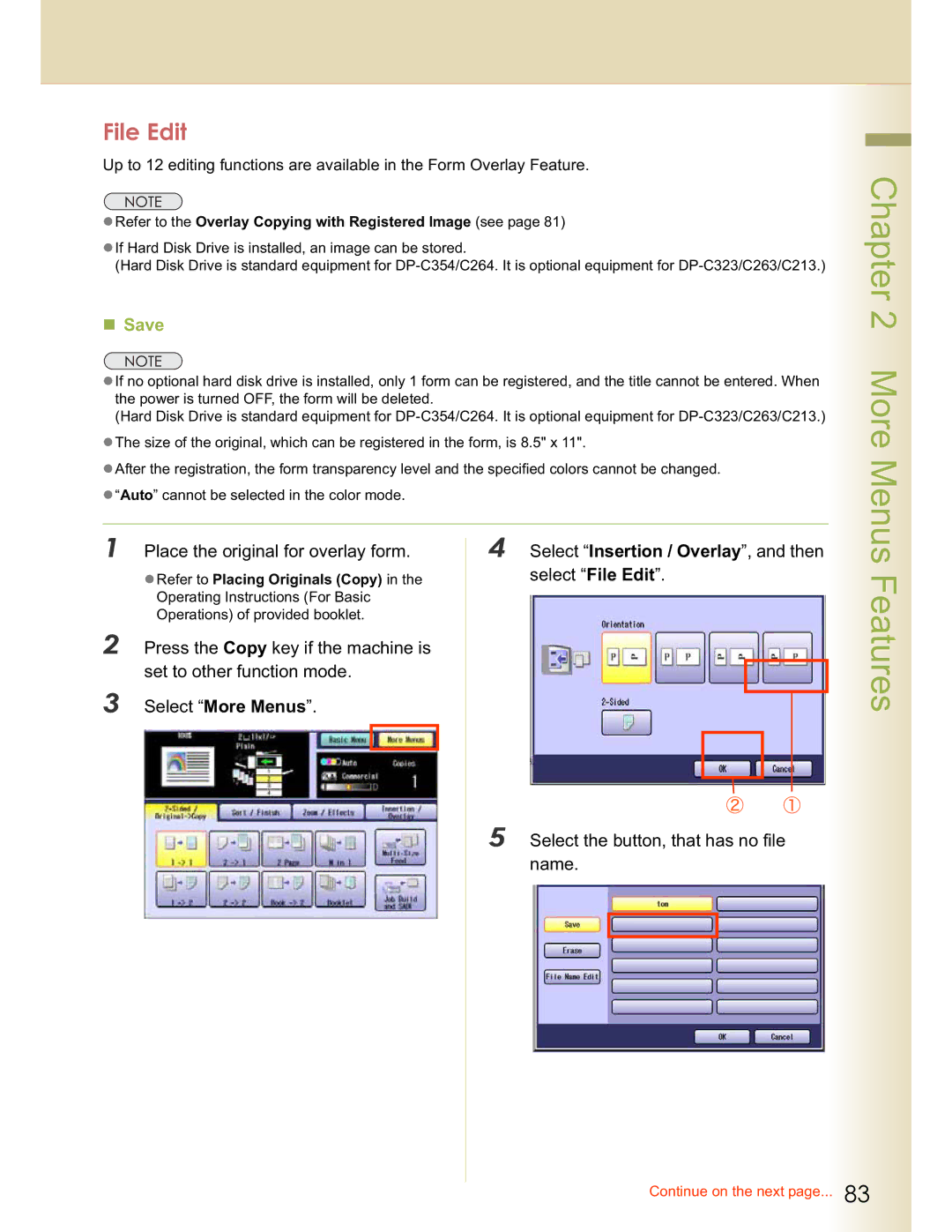 Panasonic C213, DP-C354, DP-C323, C263, C264 manual Select File Edit 