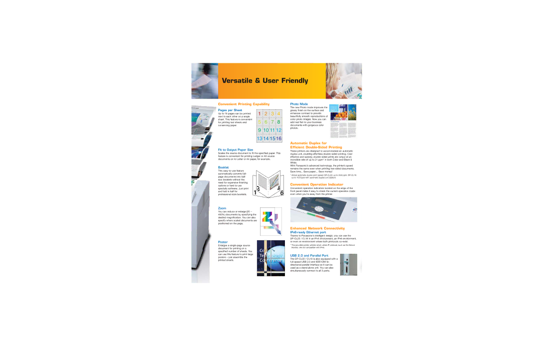 Panasonic DP-CL22, DP-CL18 Versatile & User Friendly, Convenient Printing Capability, Convenient Operation Indicator 