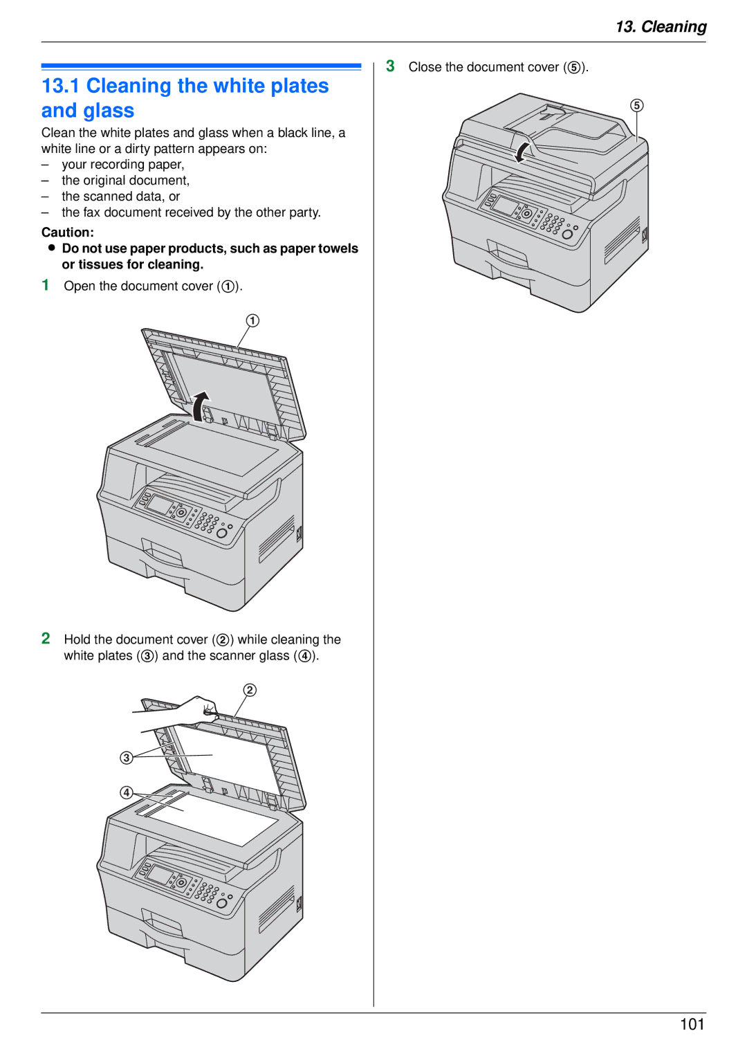 Panasonic DP-MB350 manual Cleaning the white plates and glass 