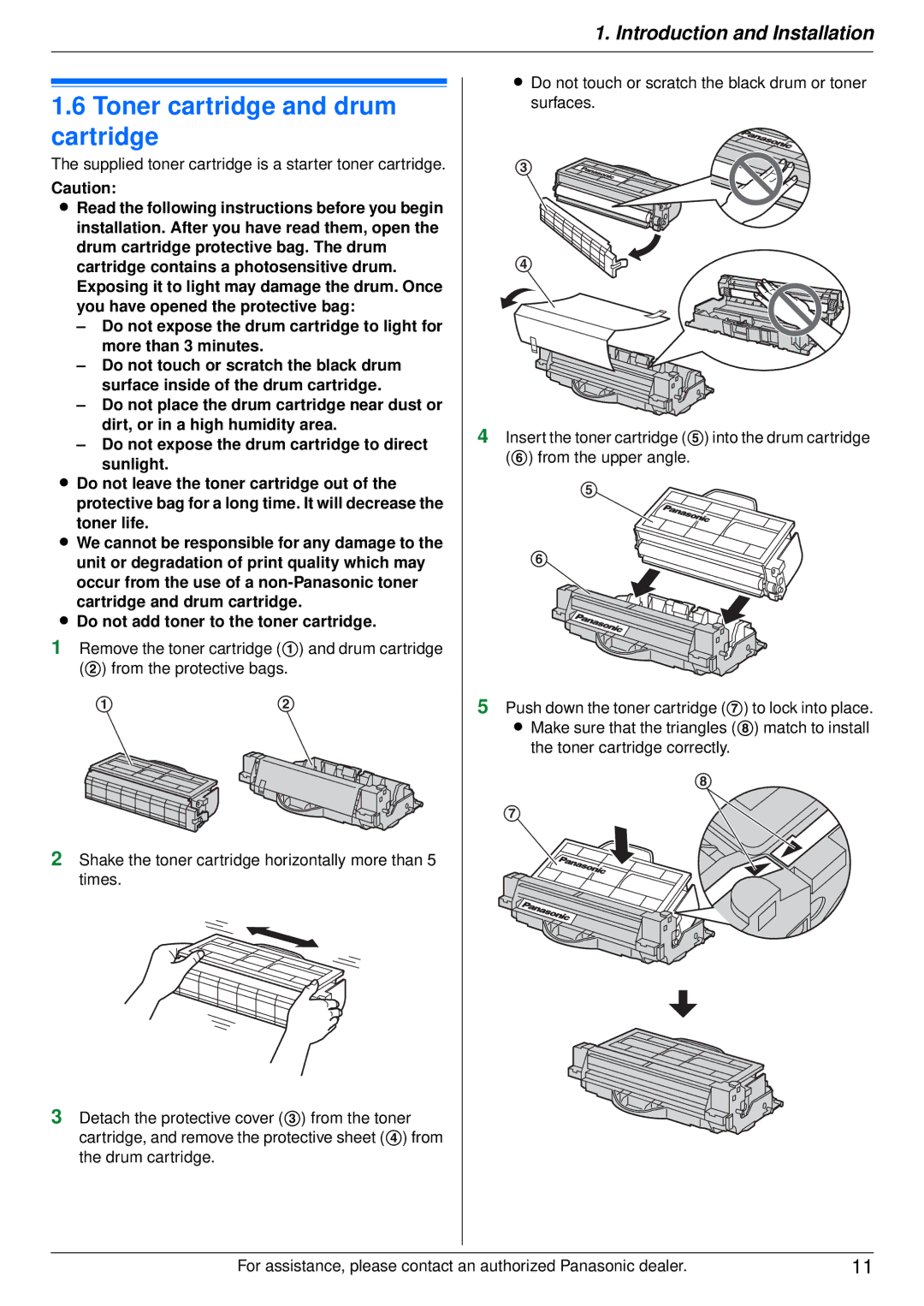 Panasonic DP-MB350 manual Toner cartridge and drum cartridge, Supplied toner cartridge is a starter toner cartridge 