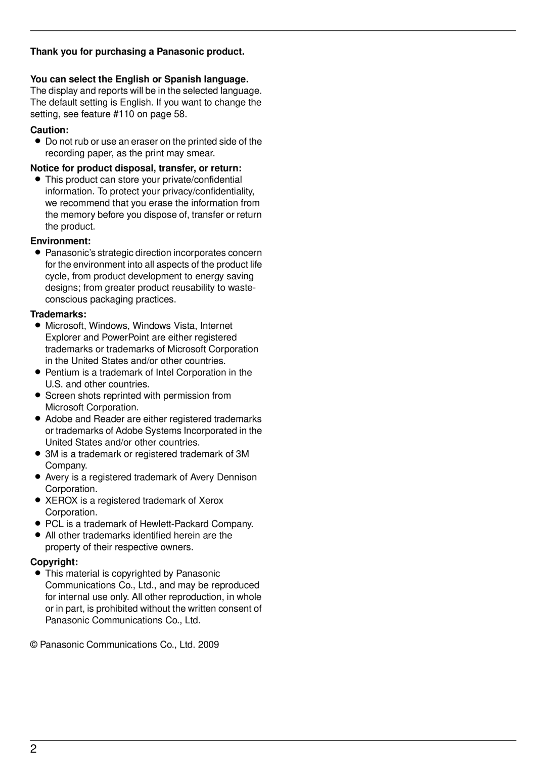 Panasonic DP-MB350 manual Environment, Trademarks, Property of their respective owners, Copyright 