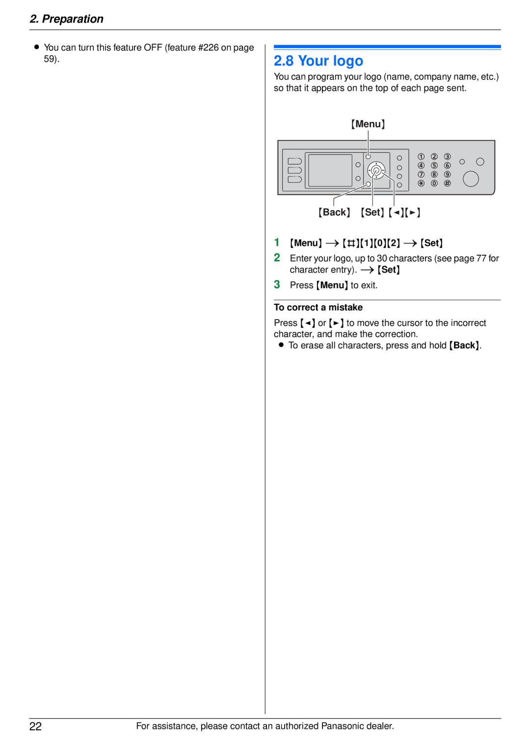 Panasonic DP-MB350 manual Your logo, You can turn this feature OFF feature #226 on 