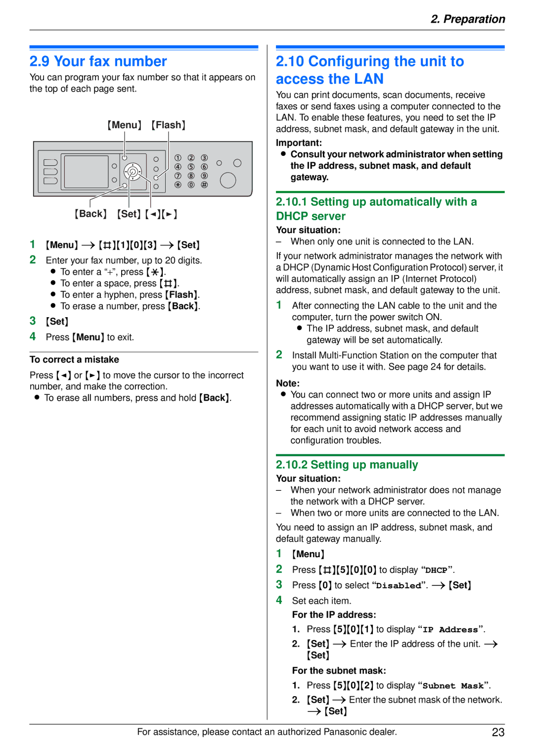 Panasonic DP-MB350 Your fax number, Configuring the unit to access the LAN, Setting up automatically with a Dhcp server 