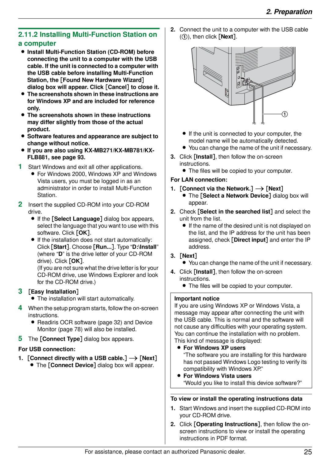 Panasonic DP-MB350 manual Installing Multi-Function Station on a computer 