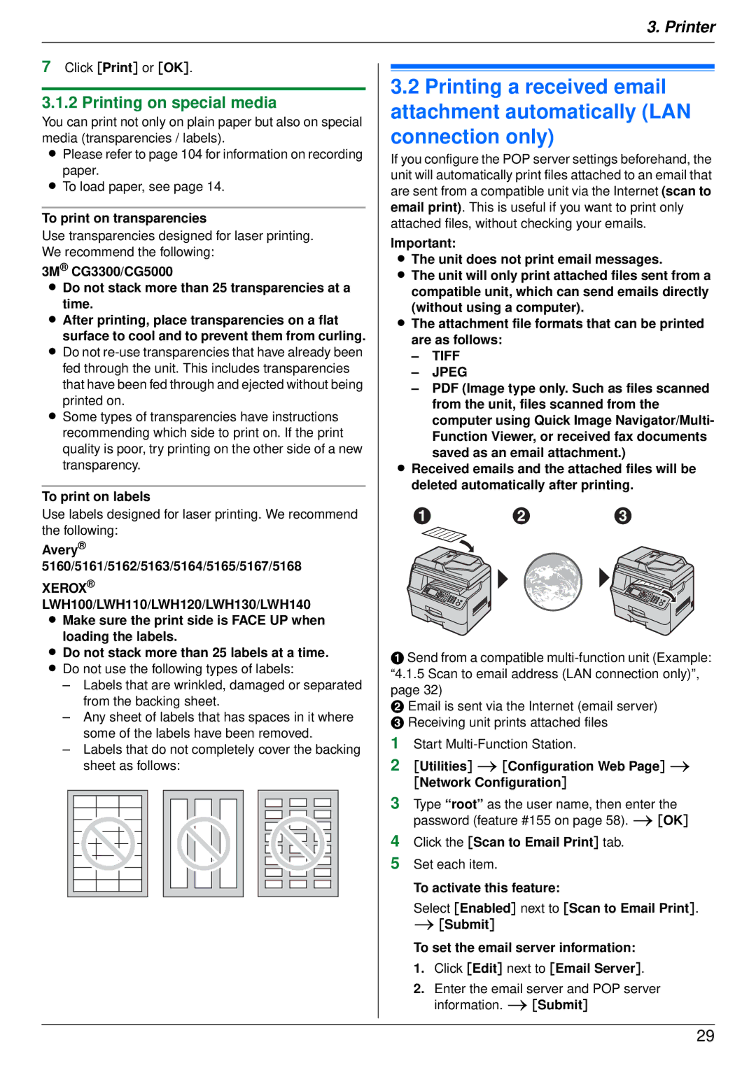 Panasonic DP-MB350 manual Printing on special media, To print on transparencies, To print on labels 