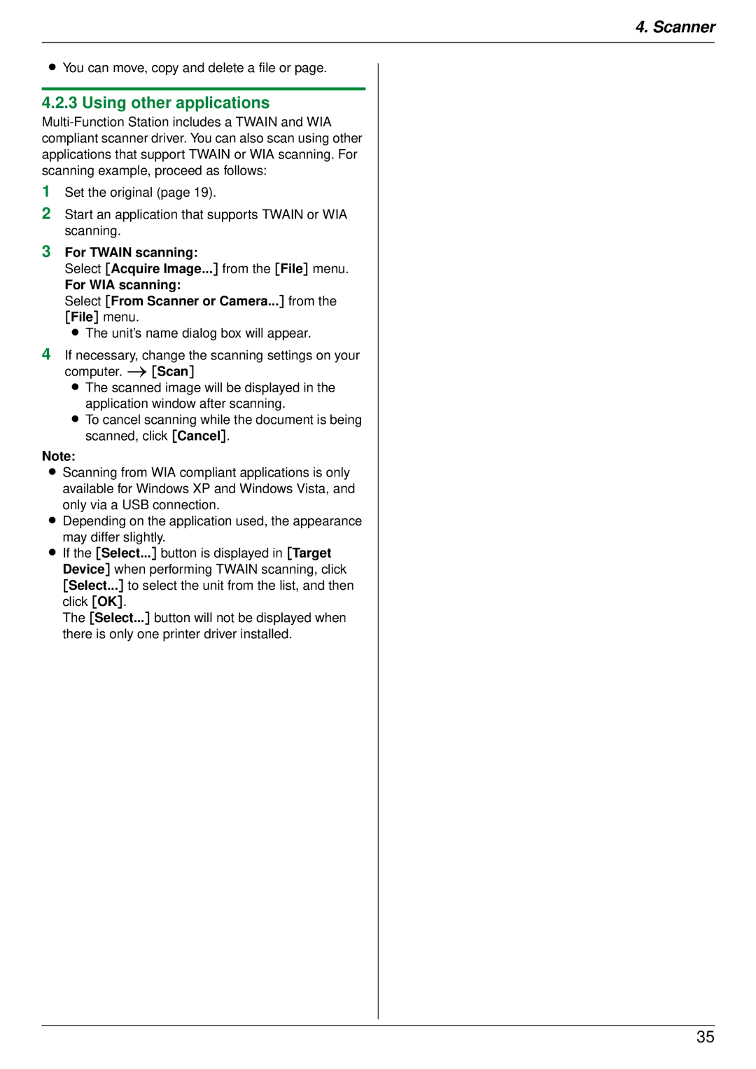 Panasonic DP-MB350 manual Using other applications, For Twain scanning, Select Acquire Image... from the File menu 