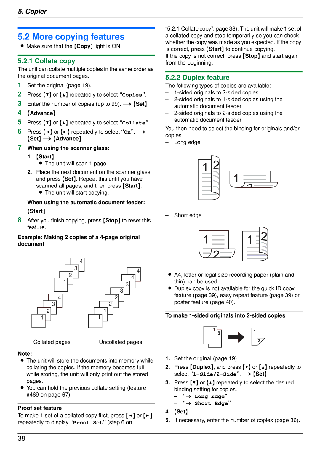 Panasonic DP-MB350 manual More copying features, Collate copy, Duplex feature 