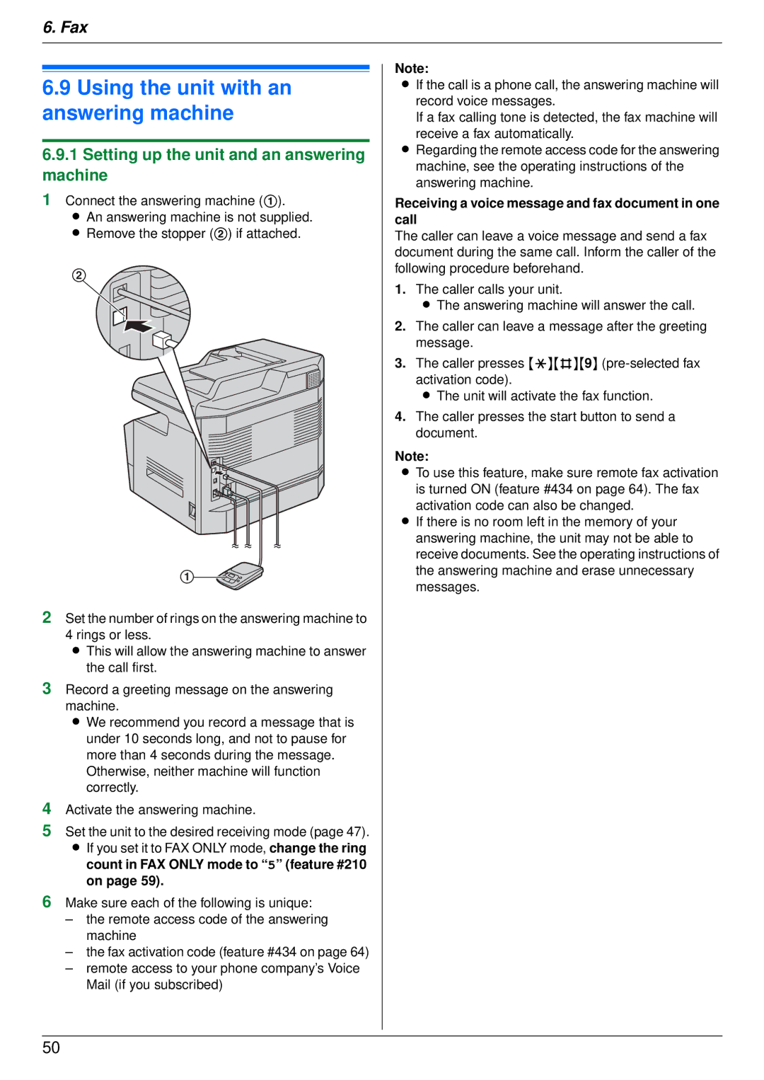 Panasonic DP-MB350 manual Using the unit with an answering machine, Setting up the unit and an answering machine 