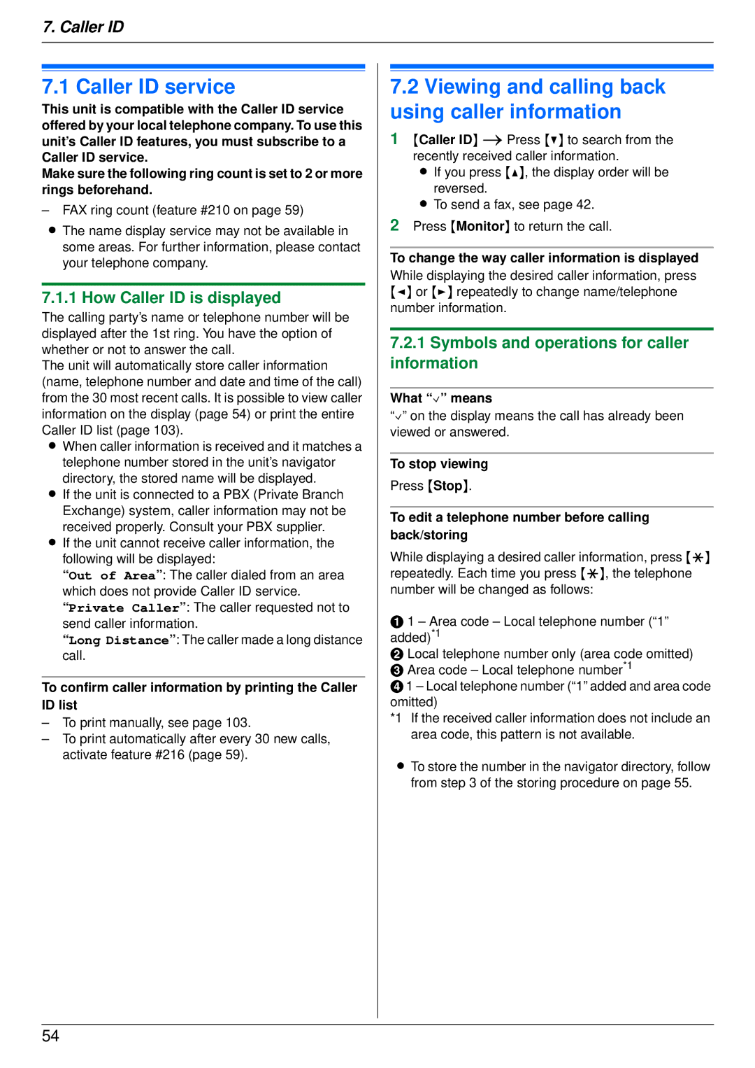 Panasonic DP-MB350 manual Caller ID service, How Caller ID is displayed, Symbols and operations for caller information 