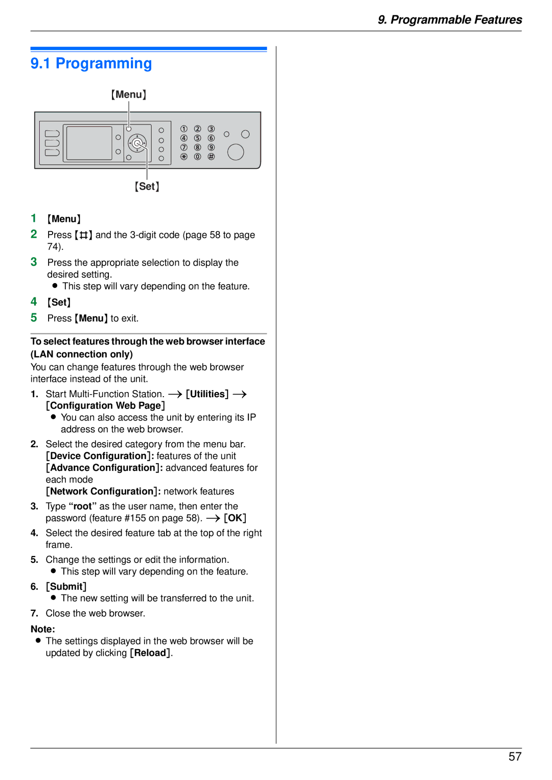 Panasonic DP-MB350 manual Programming, Configuration Web, Submit 