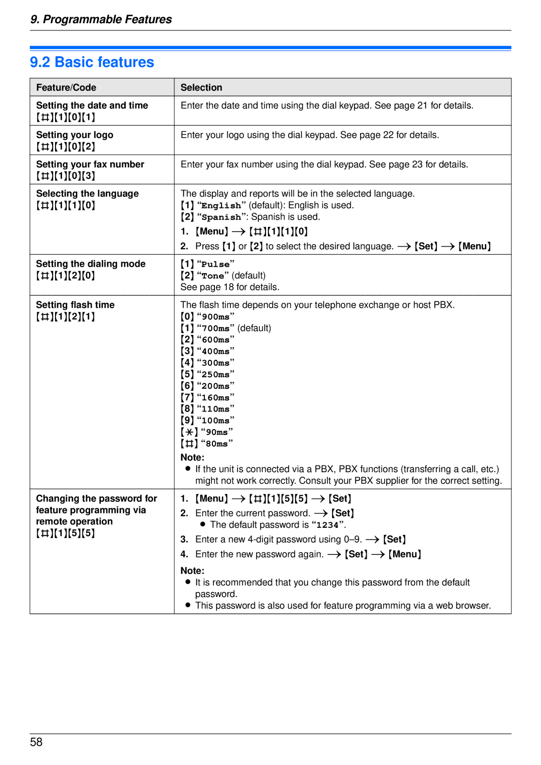 Panasonic DP-MB350 manual Basic features, 700ms default 