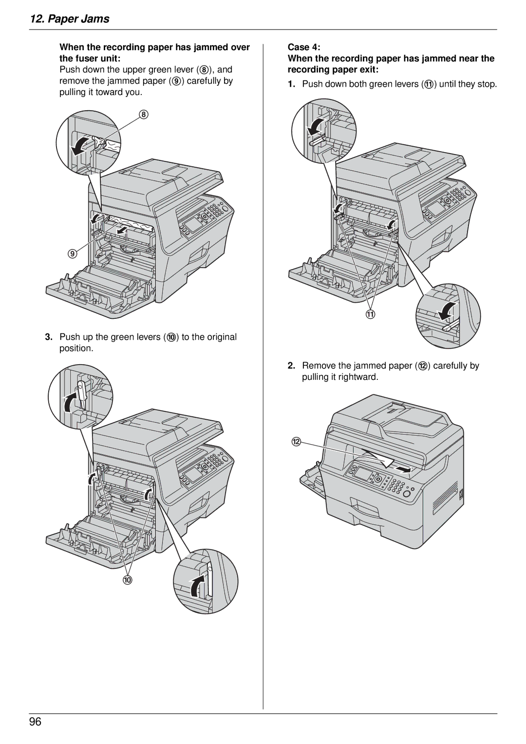 Panasonic DP-MB350 manual When the recording paper has jammed over the fuser unit 