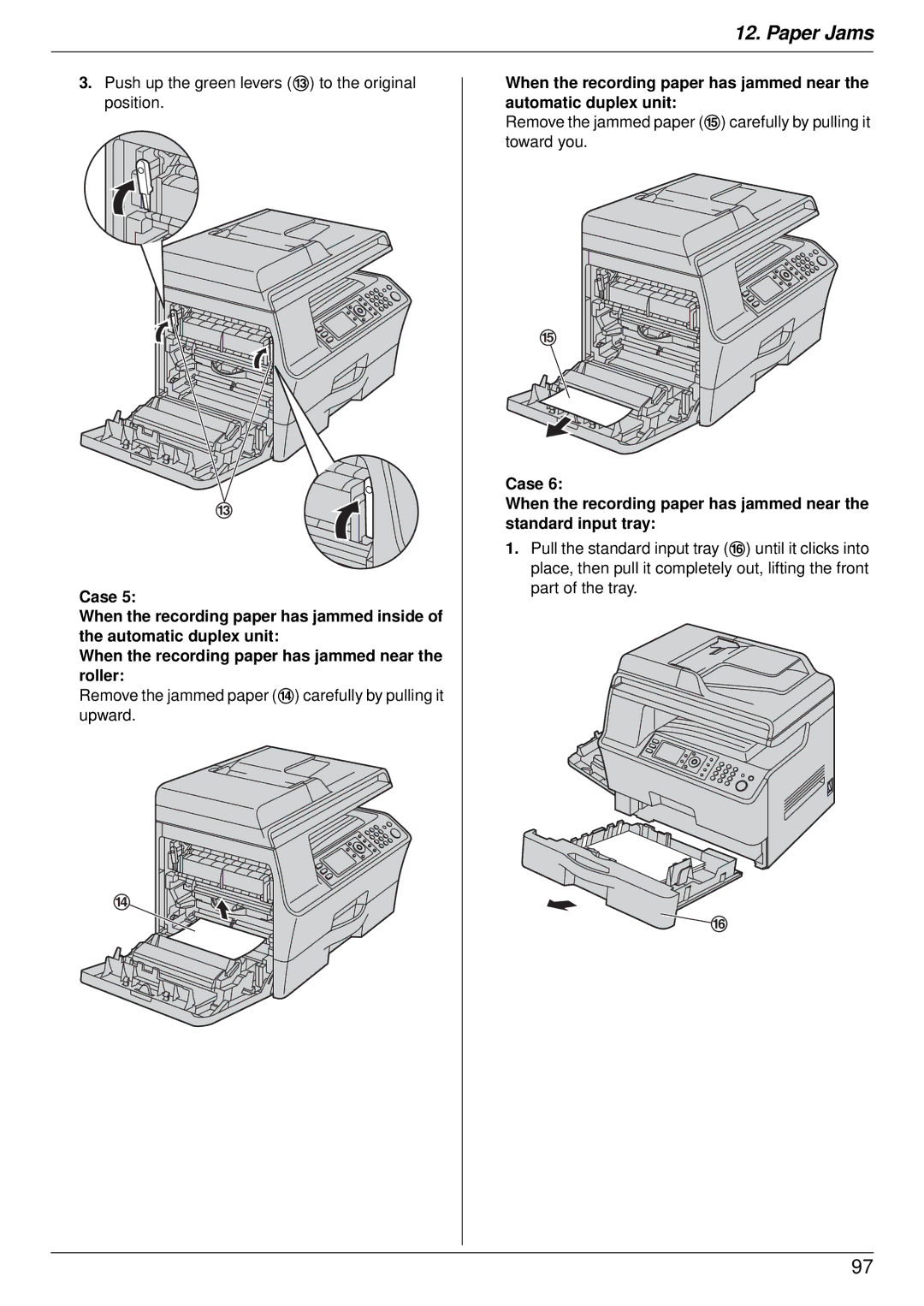 Panasonic DP-MB350 manual Push up the green levers m to the original position 