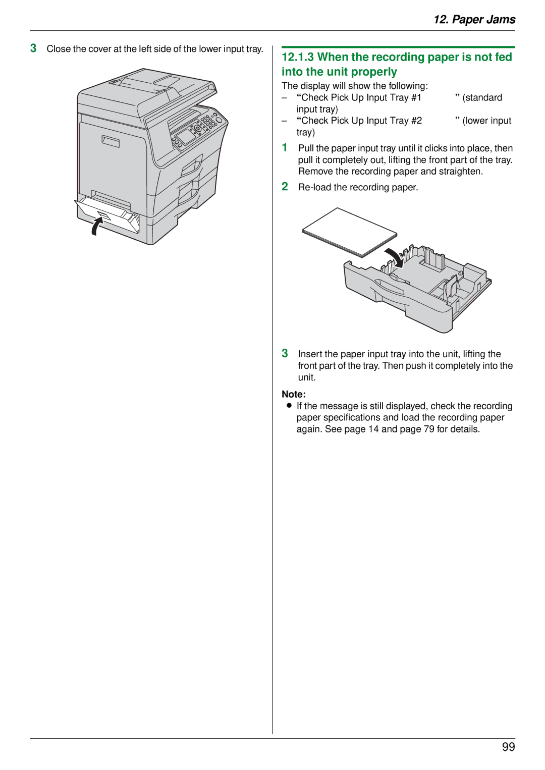 Panasonic DP-MB350 manual When the recording paper is not fed into the unit properly 