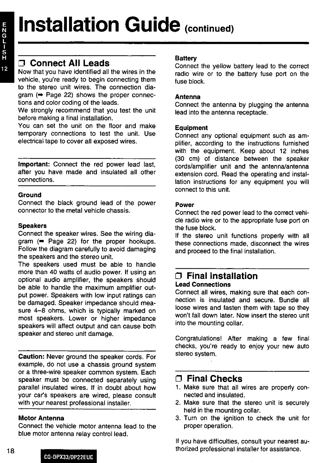 Panasonic DP22EUC manual