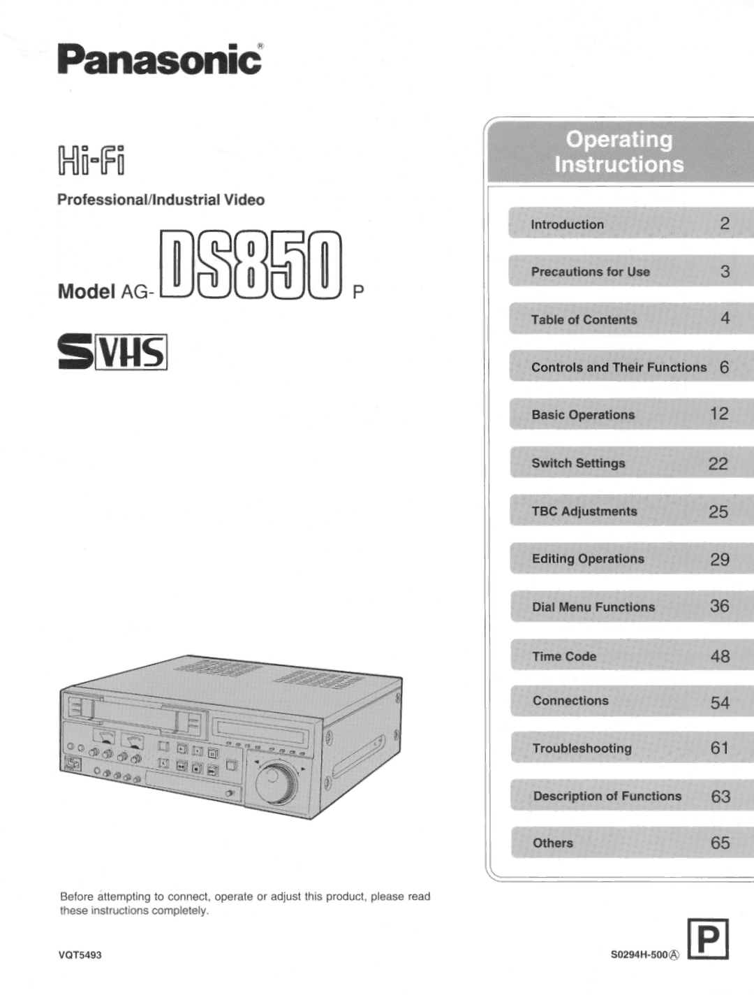 Panasonic DS850 manual 