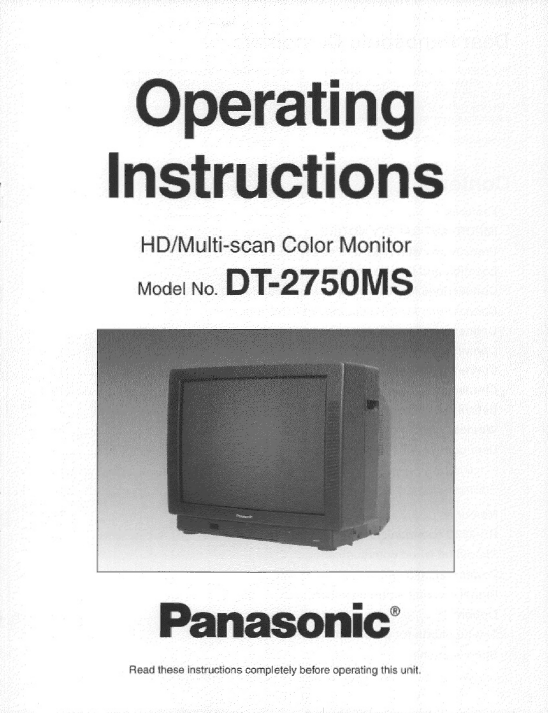 Panasonic DT2750MS manual 