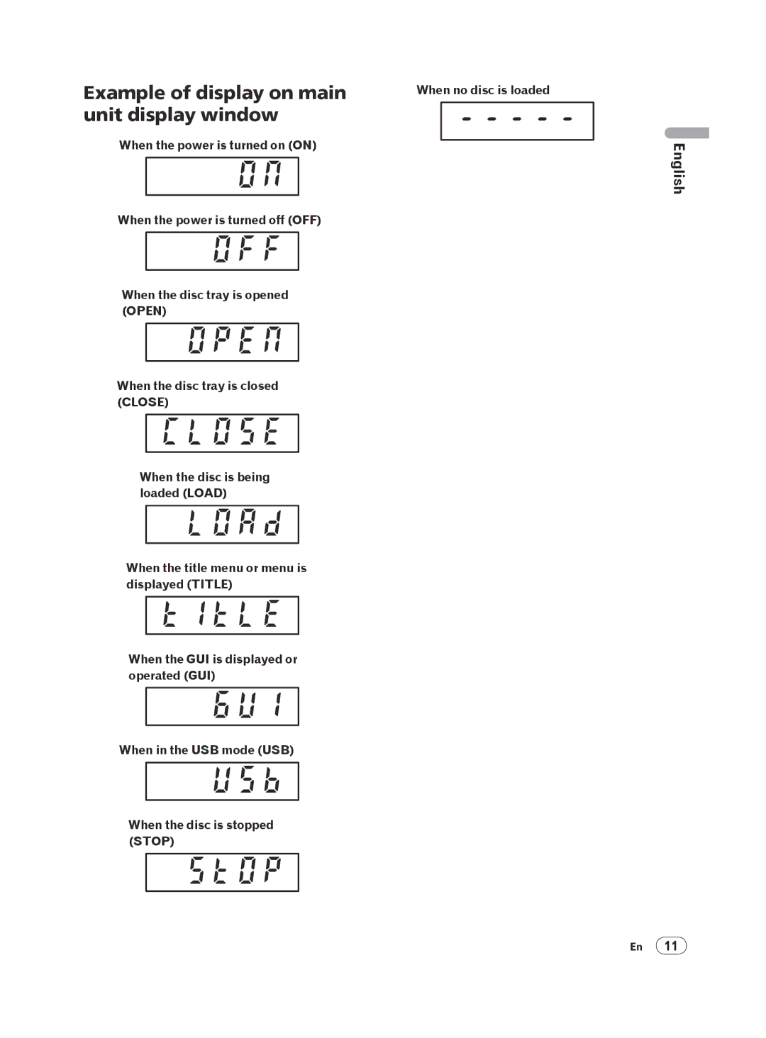 Panasonic DV-120K-K, DV-220KV-K manual Example of display on main, Unit display window, When no disc is loaded 