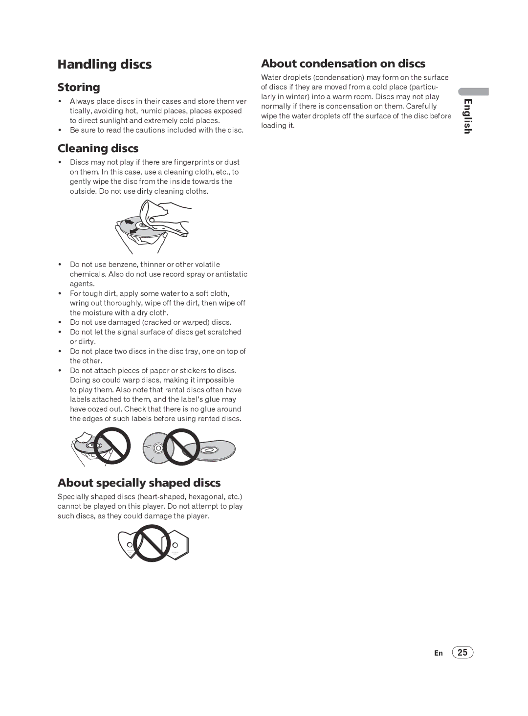 Panasonic DV-120K-K Handling discs, Storing, Cleaning discs, About condensation on discs, About specially shaped discs 