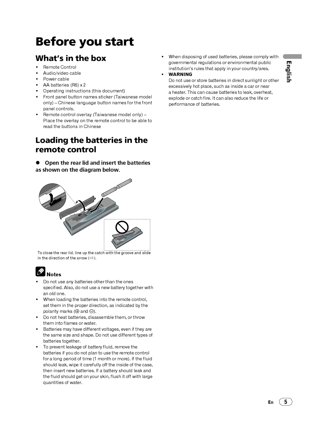 Panasonic DV-120K-K, DV-220KV-K manual Before you start, What’s in the box, Loading the batteries in the remote control 