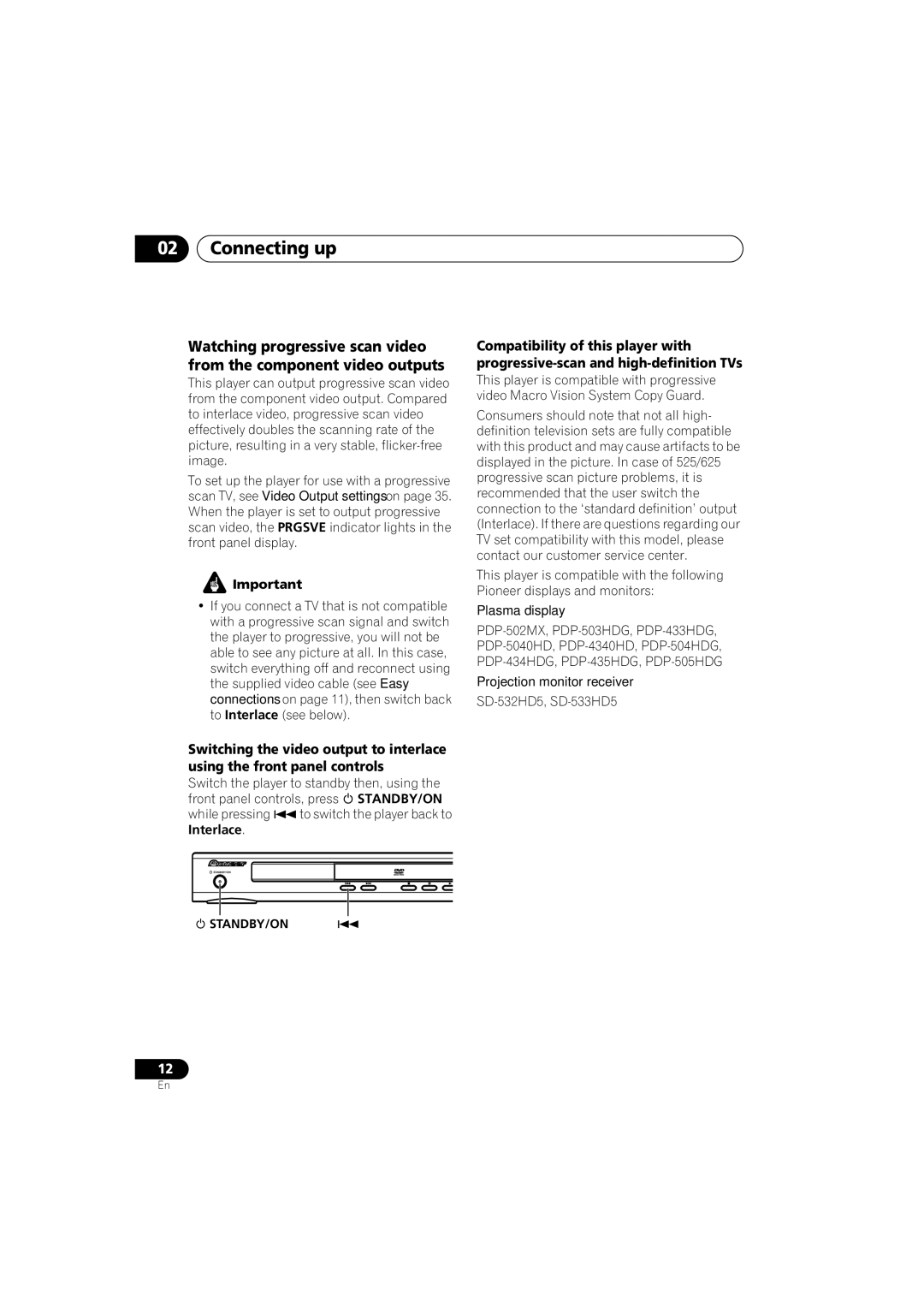 Panasonic DV-686A-s manual Interlace, Standby/On, Plasma display, Projection monitor receiver 