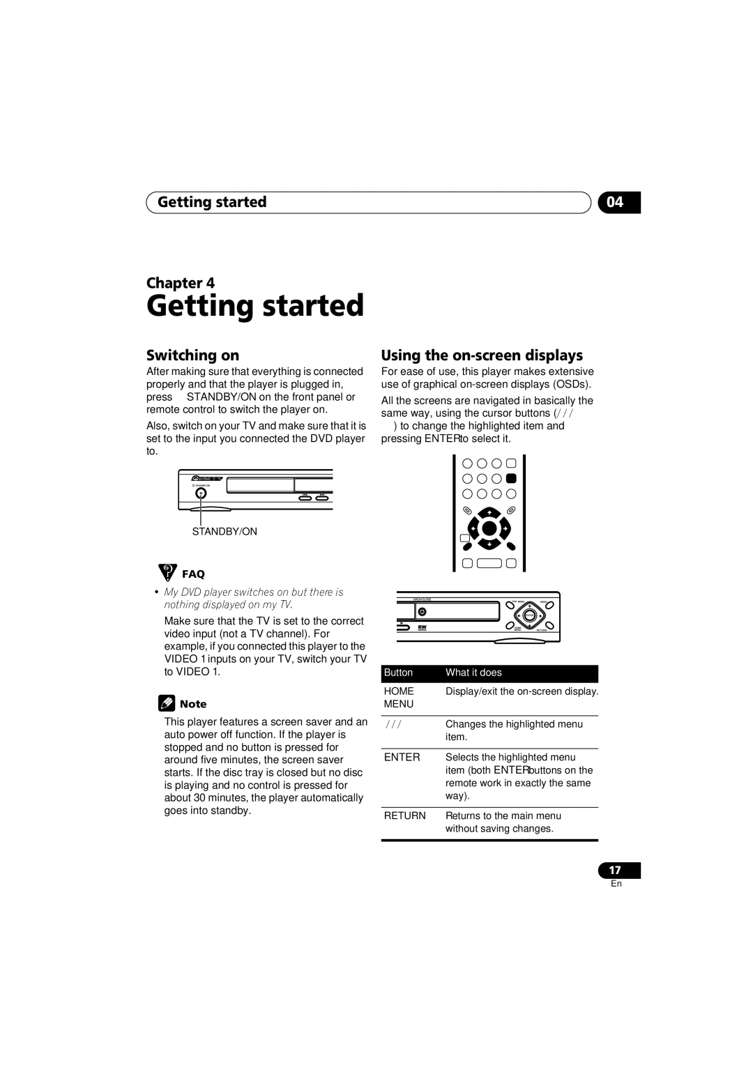 Panasonic DV-686A-s manual Getting started Chapter, Switching on, Using the on-screen displays 