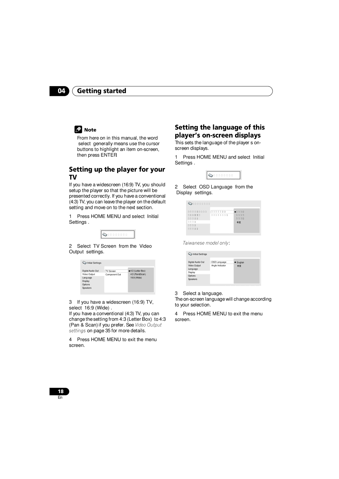 Panasonic DV-686A-s manual Getting started, Setting up the player for your 