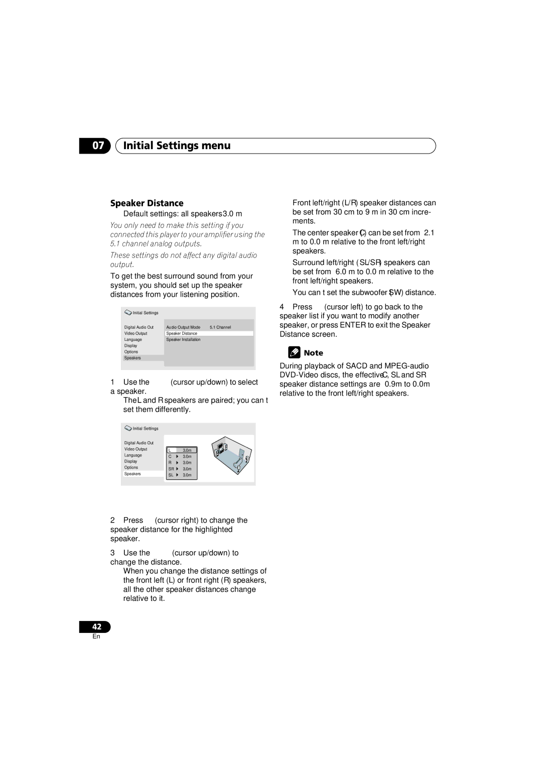 Panasonic DV-686A-s manual Speaker Distance, Use, Speaker distance for the highlighted 