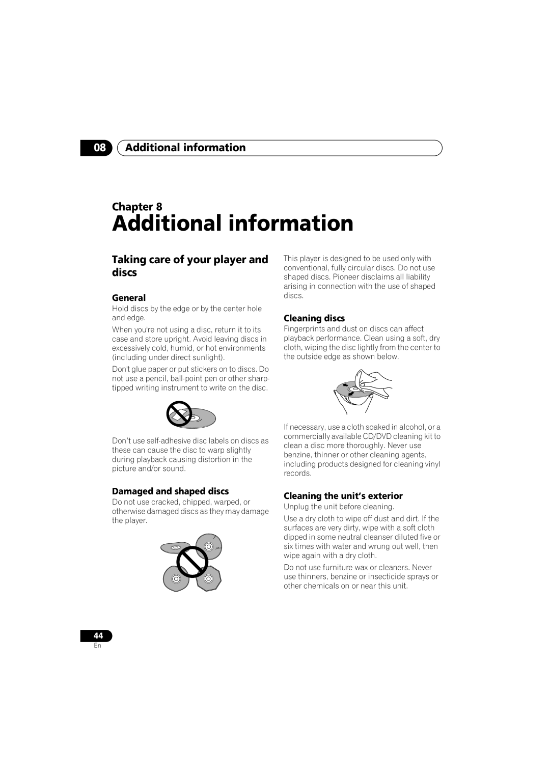 Panasonic DV-686A-s manual Additional information Chapter, Taking care of your player and discs 