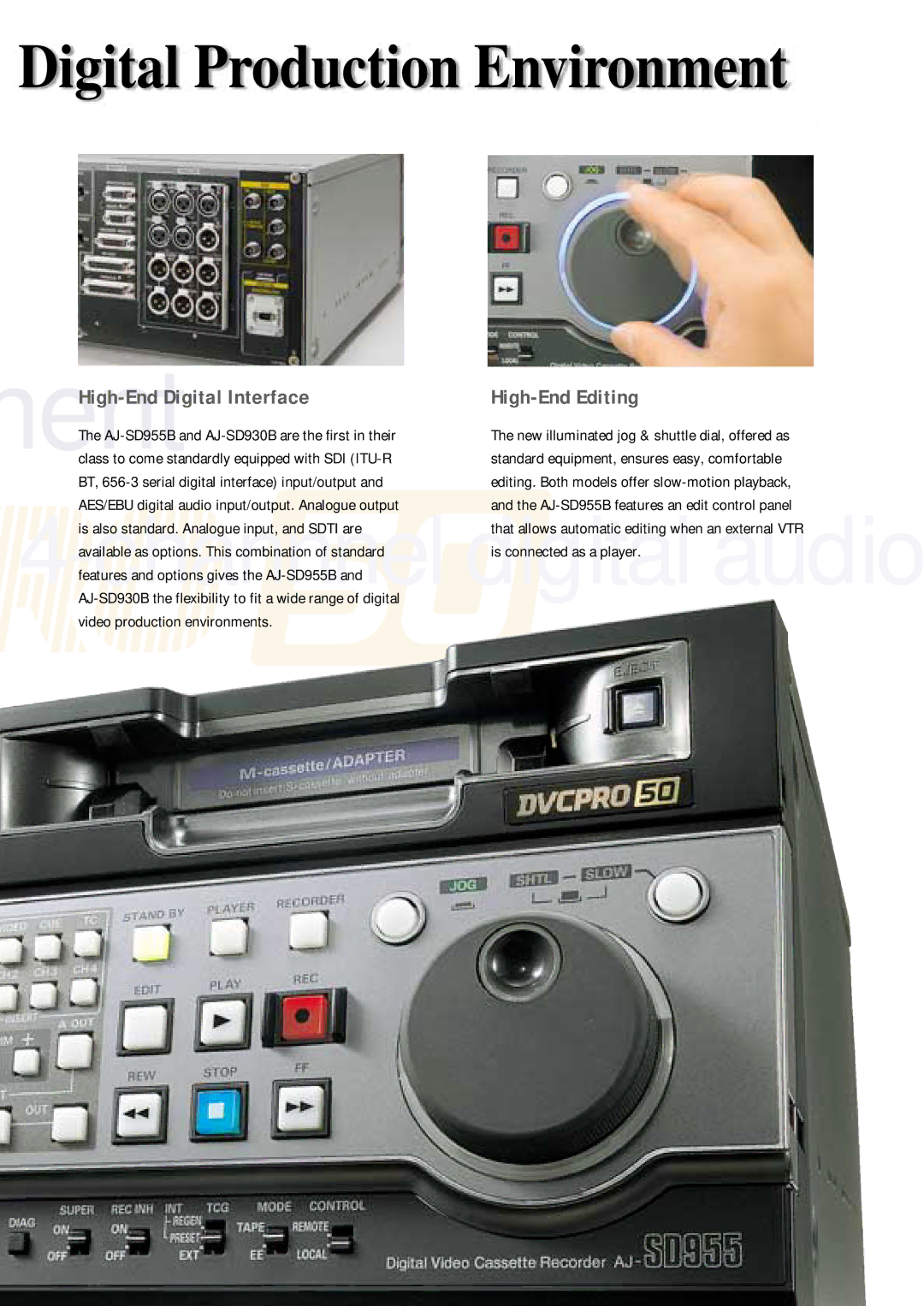 Panasonic DVCPRO50, AJ-SD955B, AJ-SD930B manual Digital Production Environment, High-End Editing 