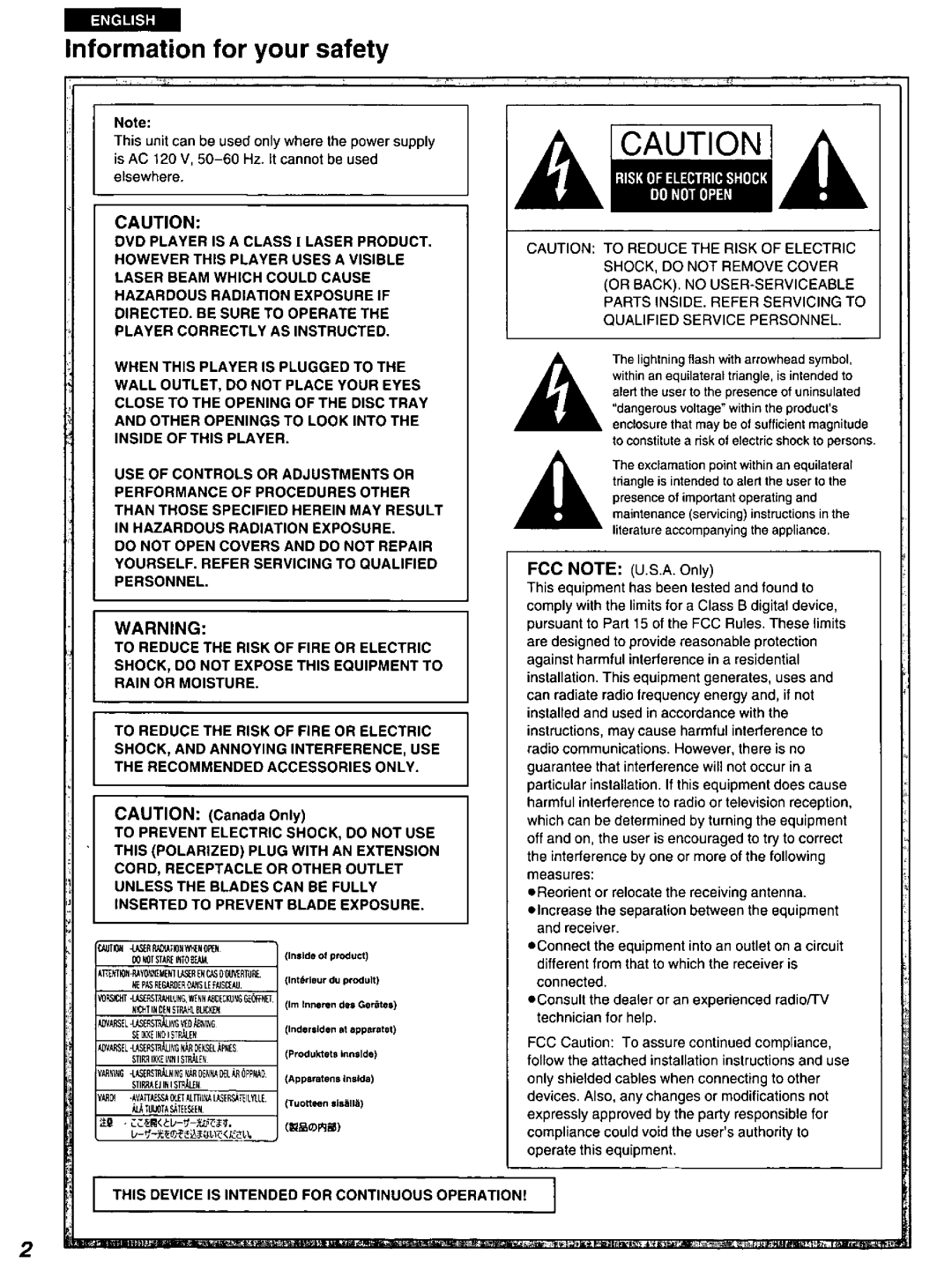 Panasonic DVD-A100 u CA manual 