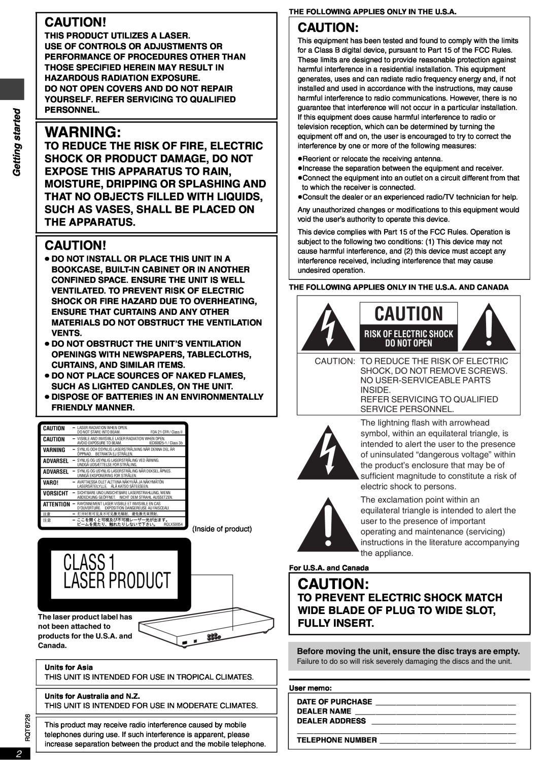 Panasonic DVD-F61 To Reduce The Risk Of Fire, Electric, Expose This Apparatus To Rain, Shock Or Product Damage, Do Not 