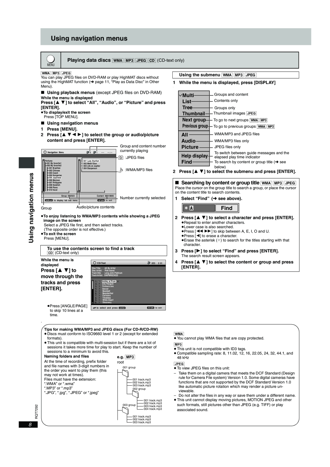 Panasonic DVD-F84 important safety instructions Using navigation menus 